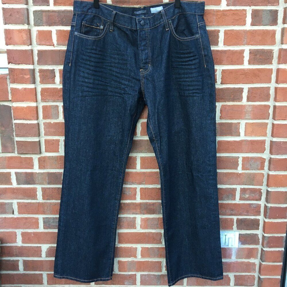 Aeropostale Jeans Mens Size 38 Straight Button Fly Dark Wash Whiskering